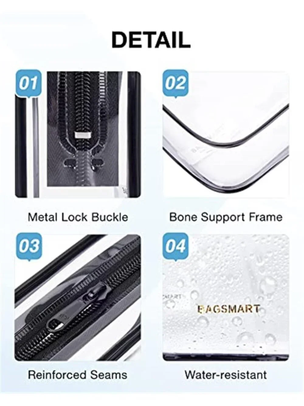 Clear Toiletry Bag 2-Pack TSA Approved Water-Repellent, Black